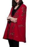 Shahin Mannan_Red Crepe Silk Embellished Thread Work Notched Collar Cape For Women_Online_at_Aza_Fashions
