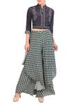 Buy_Soup by Sougat Paul_Grey Crepe Printed Floral Charcoal Jacket And Double Layer Pants For Women_at_Aza_Fashions