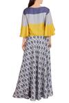 Shop_Soup by Sougat Paul_Blue Satin Printed Floral Boat Neck Skirt Set  _at_Aza_Fashions