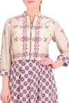 Buy_Soup by Sougat Paul_Beige Crepe Printed Dress With Jacket_Online_at_Aza_Fashions