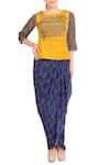 Buy_Soup by Sougat Paul_Blue Satin Printed Floral Scoop Neck Dhoti Skirt Set For Women_at_Aza_Fashions