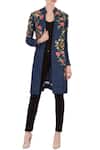 Buy_Aqube by Amber_Blue Embroidered Denim Front Open Jacket_at_Aza_Fashions