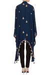 Shop_Aqube By Amber_Blue Georgette Silk Embroidered Mirror V Neck Knot Style Tassel Cape Tunic_at_Aza_Fashions