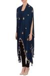 Buy_Aqube by Amber_Blue Georgette Silk Embroidered Mirror V Knot Style Tassel Cape Tunic For Women_Online_at_Aza_Fashions