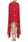 Shop_Aqube by Amber_Red Georgette Silk Embroidered Mirror Work Asymmetrical Cape Tunic For Women_at_Aza_Fashions