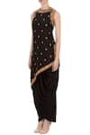 Buy_Aqube by Amber_Black Dupion Silk Embroidered Resham Jewel Neck Dhoti Set  _Online_at_Aza_Fashions