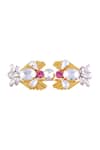 Ae-Tee_White And Pink Swarovski Two-finger Ring_Online_at_Aza_Fashions