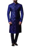 Buy_Kunal Anil Tanna_Blue Spun Silk Embroideered Geometric Patchwork Achkan  _at_Aza_Fashions