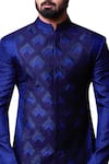 Kunal Anil Tanna_Blue Spun Silk Embroideered Geometric Patchwork Achkan  _Online_at_Aza_Fashions