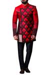 Buy_Kunal Anil Tanna_Maroon Spun Silk Embroidered Kite Patchwork Jacket And Kurta Set  _at_Aza_Fashions