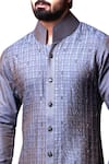 Shop_Kunal Anil Tanna_Grey Spun Silk Textured Checkered Pattern Pleated Kurta And Beige Trousers  _at_Aza_Fashions