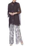 Buy_Urvashi Kaur_Grey Silk Collared Neck Striped Top And Printed Palazzo For Women_at_Aza_Fashions