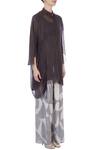 Urvashi Kaur_Grey Silk Collared Neck Striped Top And Printed Palazzo For Women_Online_at_Aza_Fashions