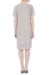 Shop_Urvashi Kaur_Grey Crinkle Cotton Stripes Round Dress _at_Aza_Fashions