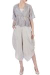 Buy_Urvashi Kaur_Grey Organic Handwoven Woolen Shibori Blouse And Dhoti Pant Set For Women_at_Aza_Fashions