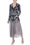 Buy_Urvashi Kaur_Grey Woven Shibori Tie-dye Notched Collar Cotton Jacket And Skirt Set For Women_at_Aza_Fashions