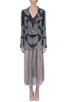 Shop_Urvashi Kaur_Grey Woven Shibori Tie-dye Notched Collar Cotton Jacket And Skirt Set For Women_Online_at_Aza_Fashions