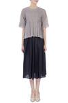 Shop_Urvashi Kaur_Black Silk Linen Woven Round Neck Pleated Skirt Set For Women_Online_at_Aza_Fashions