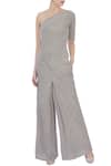 Buy_Urvashi Kaur_Beige Asymmetric Striped Jumpsuit  _at_Aza_Fashions