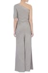 Shop_Urvashi Kaur_Beige Asymmetric Striped Jumpsuit  _at_Aza_Fashions