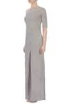 Buy_Urvashi Kaur_Beige Asymmetric Striped Jumpsuit  _Online_at_Aza_Fashions