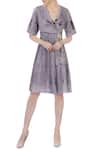 Buy_Urvashi Kaur_Grey Handwoven Silk V Neck Wrap Dress _at_Aza_Fashions