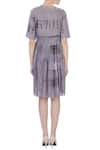 Shop_Urvashi Kaur_Grey Handwoven Silk V Neck Wrap Dress _at_Aza_Fashions