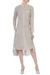 Buy_Urvashi Kaur_Beige Hand-woven Cotton Printed Striped Mandarin Asymmetrical Kurta  _at_Aza_Fashions