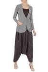 Buy_Urvashi Kaur_Grey Stripes Notched Lapel Jacket And Harem Pant Set For Women_at_Aza_Fashions
