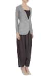 Urvashi Kaur_Grey Stripes Notched Lapel Jacket And Harem Pant Set  _Online_at_Aza_Fashions