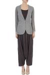 Shop_Urvashi Kaur_Grey Stripes Notched Lapel Jacket And Harem Pant Set For Women_Online_at_Aza_Fashions