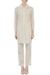 Shop Urvashi Kaur Beige Handwoven Cotton Checks Shirt Collar Gingham Print And Pant Set Online at Aza Fashions Shop_Urvashi Kaur_Beige Handwoven Cotton Checks Shirt Collar Gingham Print And Pant Set _Online_at_Aza_Fashions