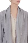 Urvashi Kaur_Grey Silk Linen Printed Checks Round Neck Crinkle Cotton Jacket For Women_at_Aza_Fashions