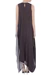 Shop_Urvashi Kaur_Black Crinkle Cotton Plain Na Round Neck Asymmetric Dress For Women_at_Aza_Fashions