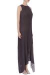 Urvashi Kaur_Black Crinkle Cotton Plain Na Round Neck Asymmetric Dress For Women_Online_at_Aza_Fashions