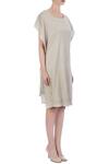 Urvashi Kaur_Grey Silk Linen Printed Checks Round Organic Handwoven Cotton Dress For Women_Online_at_Aza_Fashions