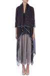 Shop_Urvashi Kaur_Grey Silk, Organic Wool V Asymmetric Jacket And Palazzo Set _Online_at_Aza_Fashions