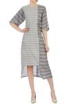 Buy_Urvashi Kaur_Grey Organic Handwoven Cotton Stripes Round Dress For Women_at_Aza_Fashions