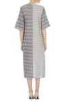 Shop_Urvashi Kaur_Grey Organic Handwoven Cotton Stripes Round Dress For Women_at_Aza_Fashions
