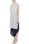 Buy_Urvashi Kaur_Grey Organic Handwoven Cotton Band Striped Kurta And Crinkled Dhoti Pant Set _Online_at_Aza_Fashions