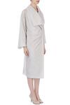 Urvashi Kaur_Grey Organic Handwoven Cotton Stripes Notched Lapel Trench Coat For Women_Online_at_Aza_Fashions
