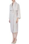 Buy_Urvashi Kaur_Grey Organic Handwoven Cotton Stripes Notched Lapel Trench Coat For Women_Online_at_Aza_Fashions