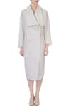 Shop_Urvashi Kaur_Grey Organic Handwoven Cotton Stripes Notched Lapel Trench Coat For Women_Online_at_Aza_Fashions