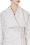 Urvashi Kaur_Grey Organic Handwoven Cotton Stripes Notched Lapel Trench Coat For Women_at_Aza_Fashions