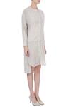 Urvashi Kaur_Grey Organic Handwoven Cotton Stitch Mandarin Collar Dress For Women_Online_at_Aza_Fashions