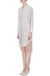Buy_Urvashi Kaur_Grey Organic Handwoven Cotton Stitch Mandarin Collar Dress _Online_at_Aza_Fashions