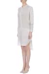 Buy_Urvashi Kaur_Grey Organic Handwoven Cotton Stitch Mandarin Collar Dress _Online_at_Aza_Fashions
