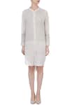 Shop_Urvashi Kaur_Grey Organic Handwoven Cotton Stitch Mandarin Collar Dress _Online_at_Aza_Fashions