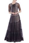 Buy_Urvashi Kaur_Grey Noile Silk Plain Round Ruffle Tiered Gown  _at_Aza_Fashions