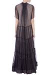Shop_Urvashi Kaur_Grey Noile Silk Plain Round Ruffle Tiered Gown For Women_at_Aza_Fashions